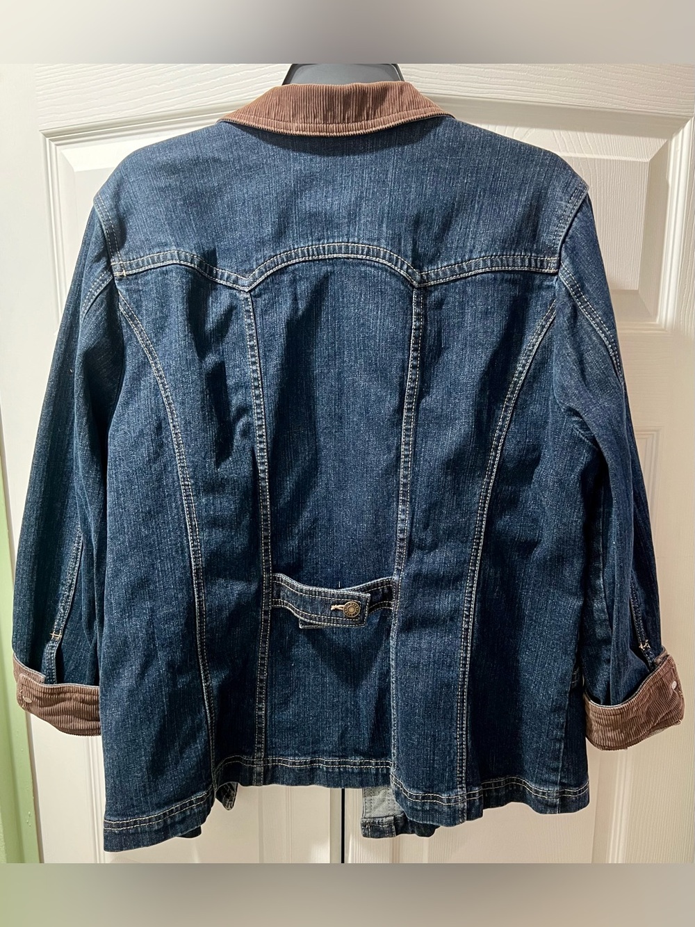 CJ Banks Dark Blue Denim Jacket with Brown Corduroy Trim - Picture 3 of 4